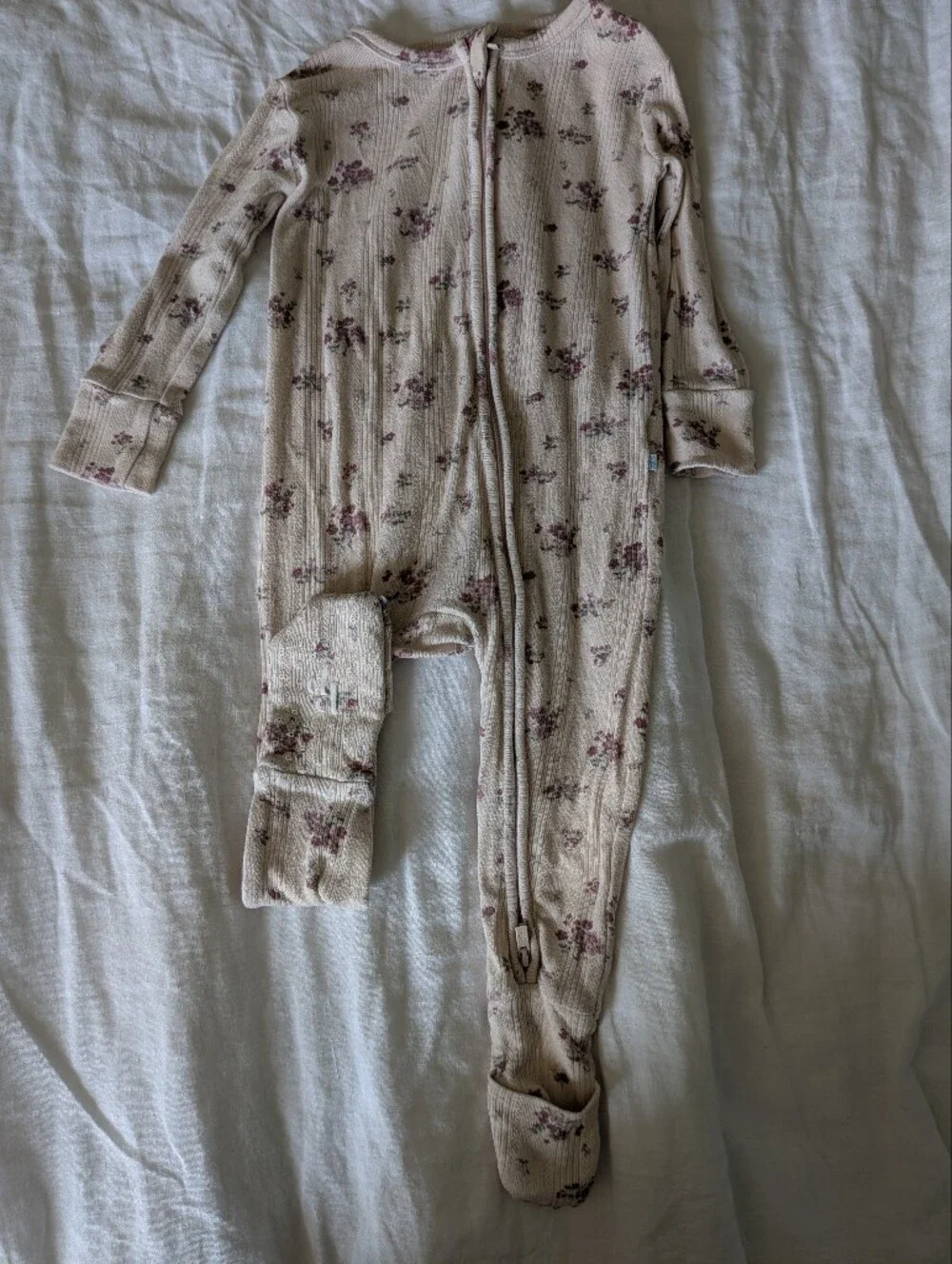 Posh Peanut Cream Floral Footed Sleep Sack in Mauve